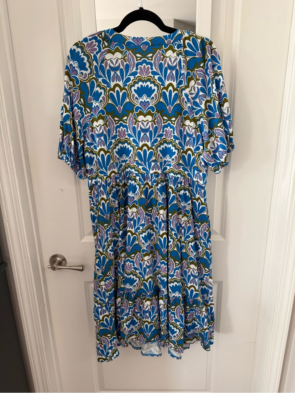 Boden Floral Print Tiered Dress | Blue Purple Green | UK 20L / US 16-18L - Picture 5 of 5